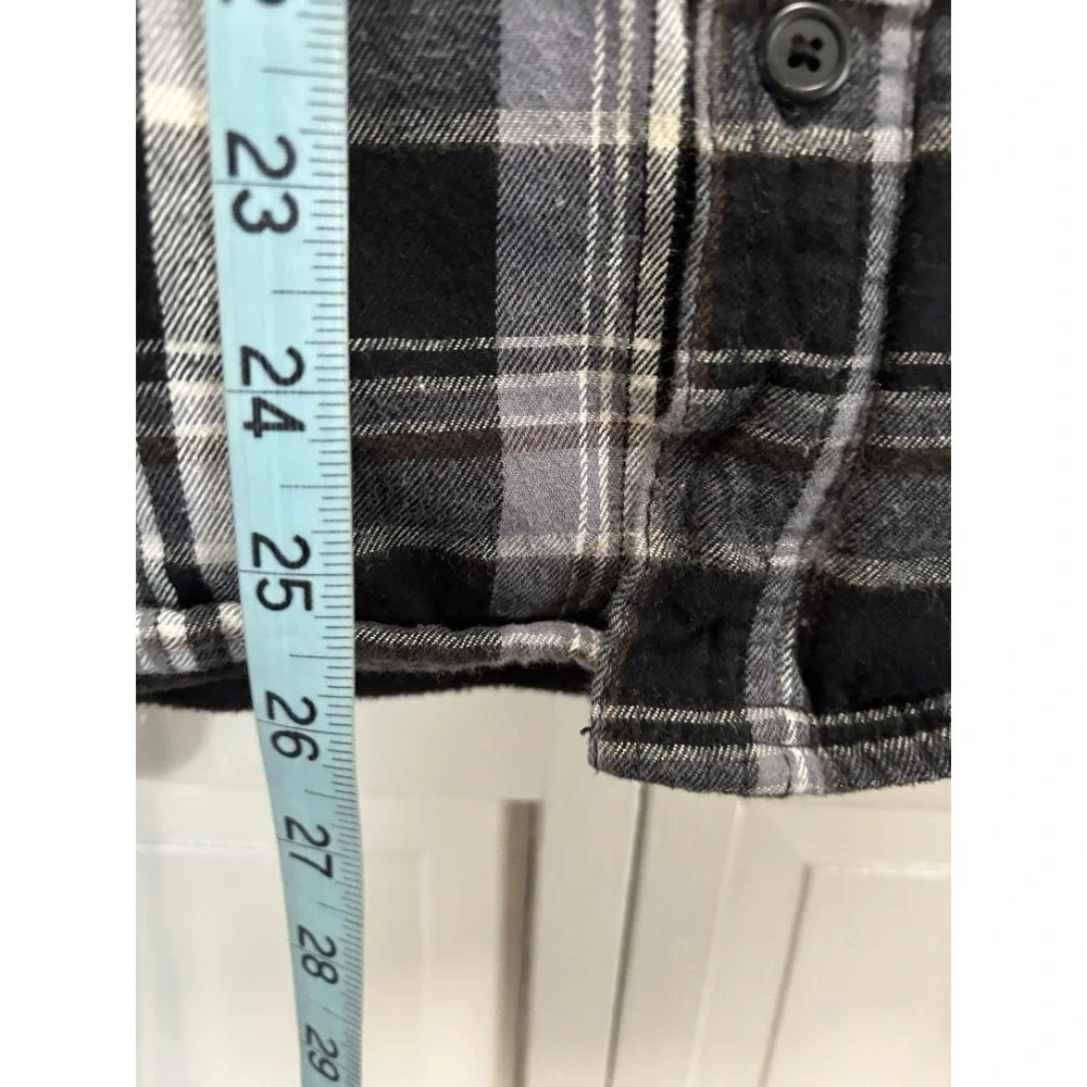 Boston Traders Blk/Gray Plaid Flannel Sherpa Lined Jacket Button Up Sz M Pockets